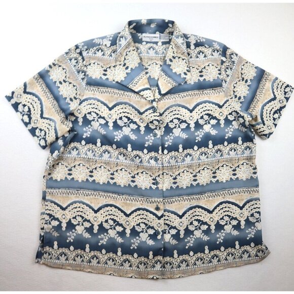 ALFRED DUNNER - WOMEN'S BLUE PRINT BUTTON-UP TOP - SIZE 18P - Picture 1 of 4